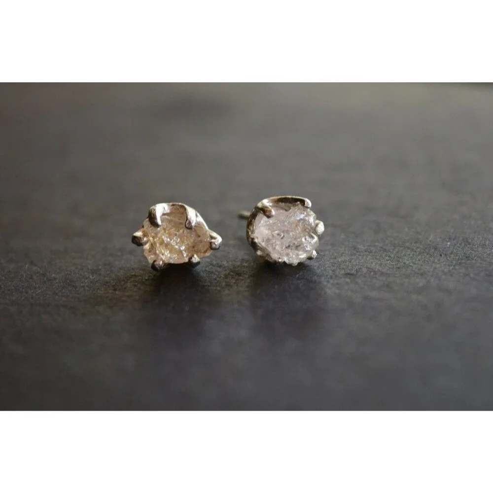 Lake County diamond earrings, 925 sterling silver, raw gemstones